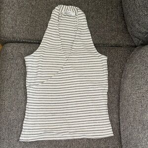 Redhaute White, Black, Gray Stripe Ribbed Women's Tank Top with Wrap Size Medium